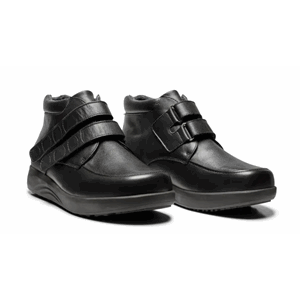 New Feet Boot w/velcro plain leather, stretch, black herre